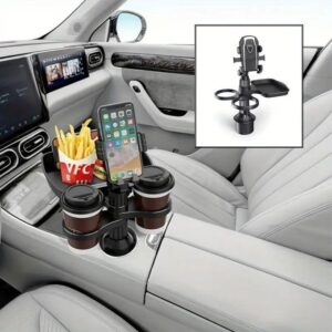 4-in-1 Car Cup Holder Expander with Phone Holder & Rotating Multi-Drink Organizer